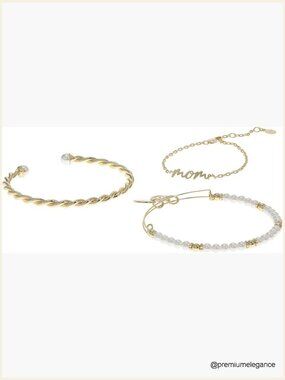 Set of 3 Mom Script Bracelets - Expandable Wire Bangle